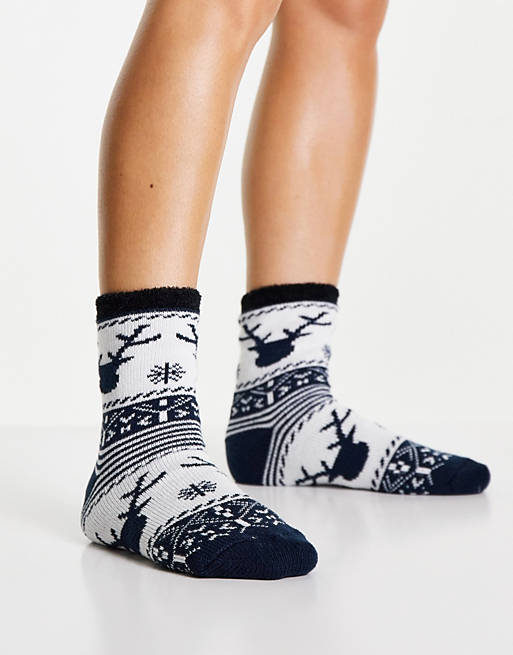 asos.com | Loungeable christmas fairisle cozy socks in navy