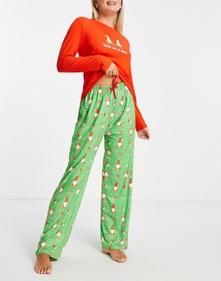 Loungeable Christmas Gnomies Pajama Set In Red And Green