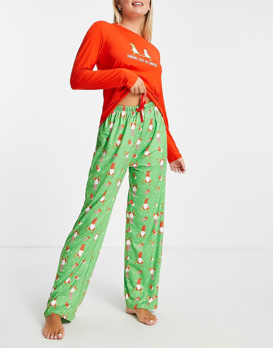 Loungeable christmas knomies pyjama set in red and green
