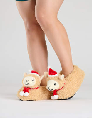 Loungeable Christmas Llama Slipper In Neutral