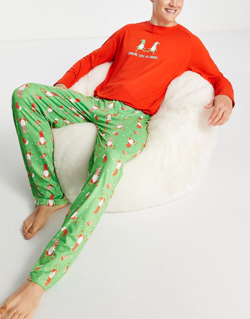 Loungeable Christmas Pajama Set In Red And Green Print