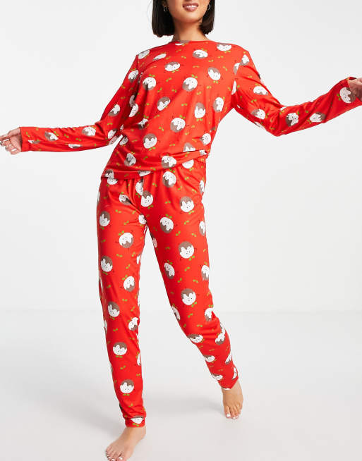 Loungeable christmas pudding legging pajama set in red