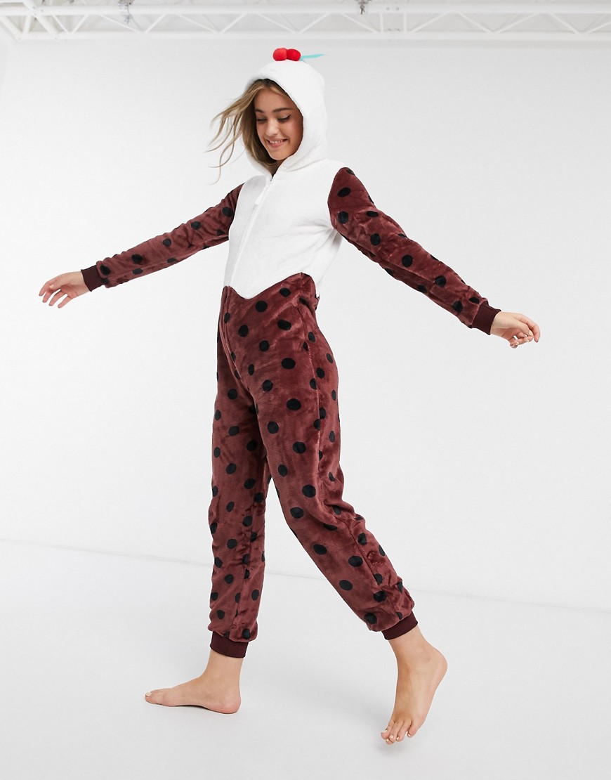 Loungeable christmas pudding onesie in brown
