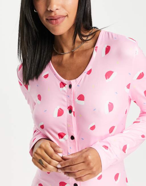 Loungeable Pink Super Soft Ribbed Trouser Pyjama Set with Star Print