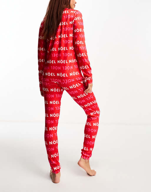 Loungeable Christmas pyjama set with noel print , 2 of 4