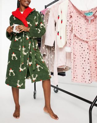Loungeable christmas reindeer robe in green - ASOS Price Checker