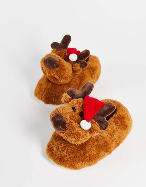 Loungeable christmas reindeer slippers in brown