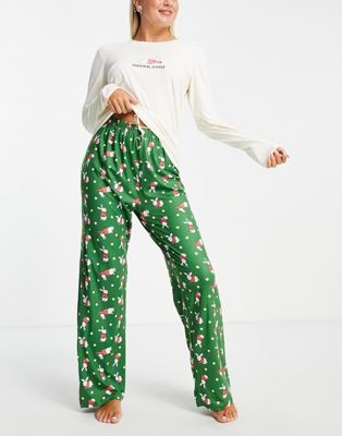 Loungeable christmas jumper pyjama set in cream and green - ASOS Price Checker