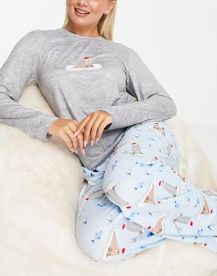 Loungeable christmas walrus pyjama set in grey and blue