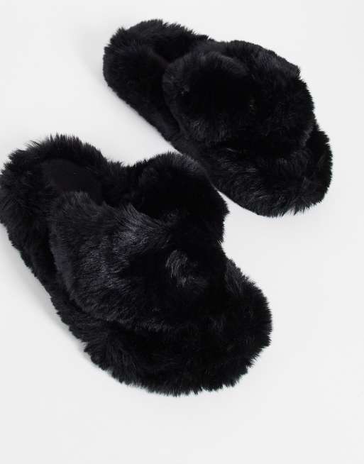 Fur cross over store slippers