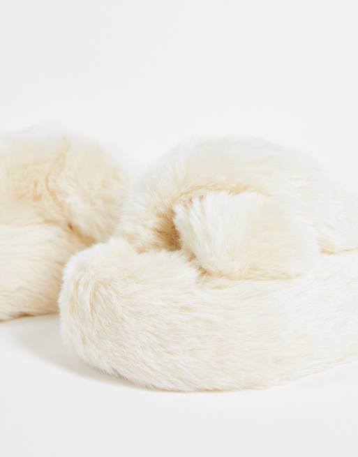 Loungeable chunky fluffy platform slipper in cream