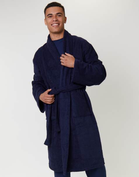 Loungeable Classic towelling robe in navy - view 1