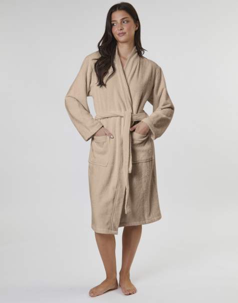 Loungeable Classic towelling robe in taupe - view 1