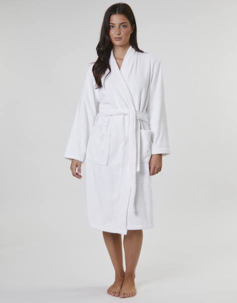 Loungeable Classic towelling robe in white - view 1