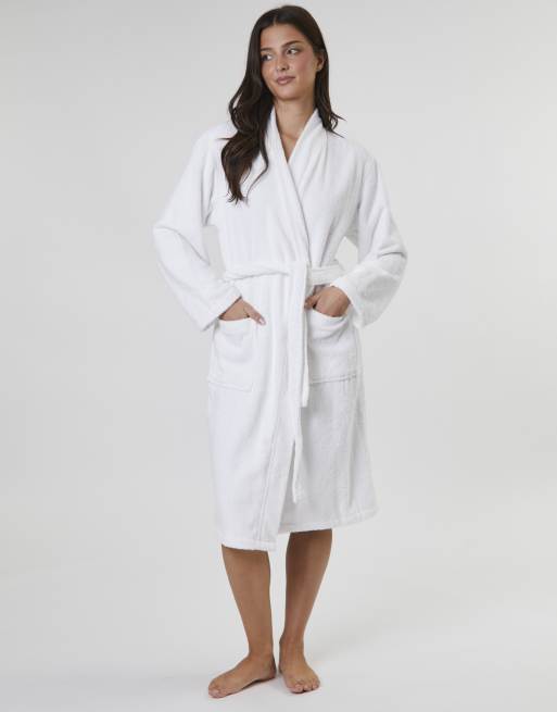 Loungeable Classic towelling robe in white, 2 of 4