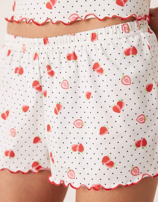 Loungeable - Completo in jersey a pois con stampa di fragole composto da canottiera e pantaloncini, 2 di 4