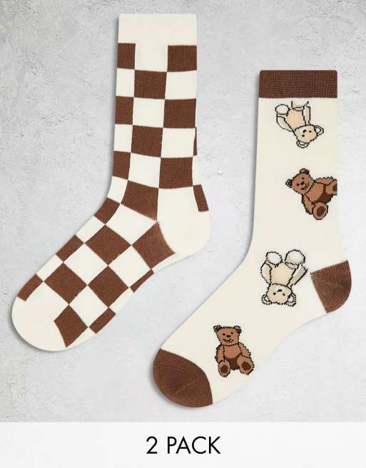 Loungeable - Confezione regalo con 2 paia di calzini bianchi confortevoli con orsetti
