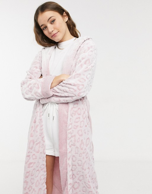 Loungeable cosy animal print embossed robe in pink
