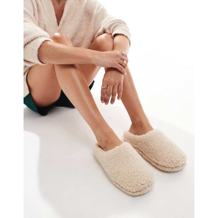 Loungeable cosy borg mule slipper in beige ASOS