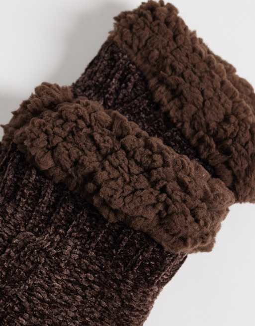 Loungeable cosy chenille slippers socks in chocolate brown, 2 of 3