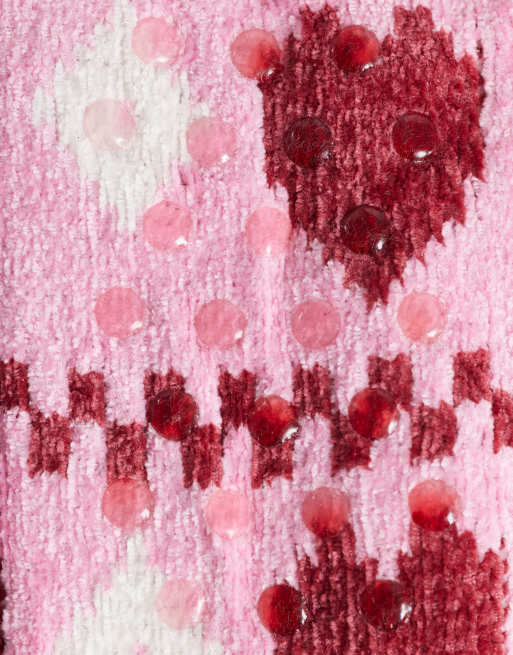 Loungeable cosy chenille slippers socks in pink heart print, 3 of 3