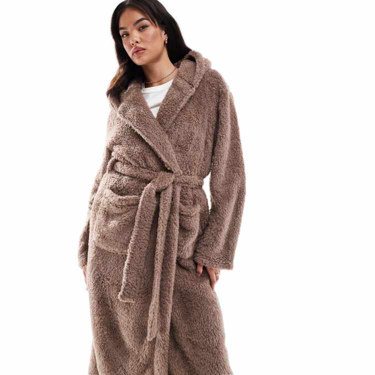 chocolate brown dressing gown Threadbare Women's Light Brown Fluffy Hooded Ladies' Dressing Gown main image 0