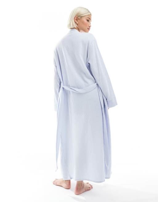 Loungeable Cotton waffle robe in blue, 3 of 4
