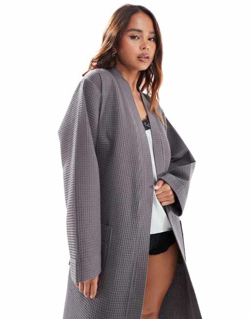 Loungeable Cotton waffle robe in charcoal