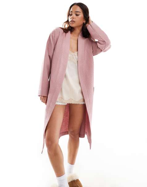 Loungeable Cotton waffle robe in dusky pink - view 1