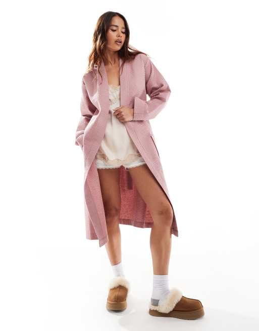 Loungeable Cotton waffle robe in dusky pink ASOS