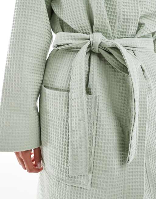 Loungeable Cotton waffle robe in sage