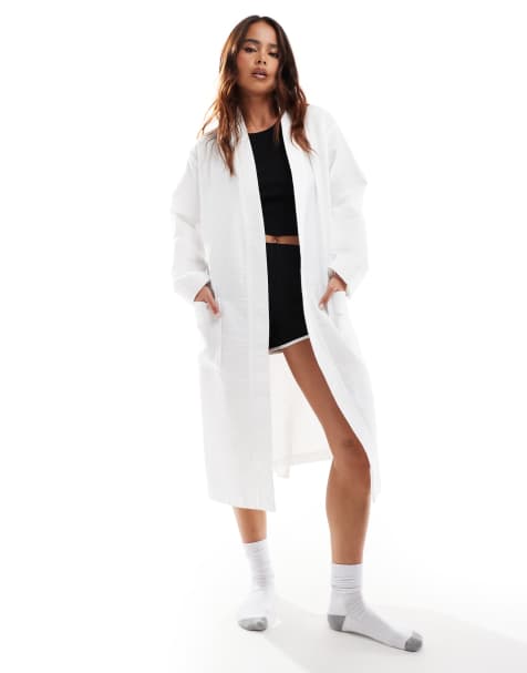 Loungeable Cotton waffle robe in white - view 1