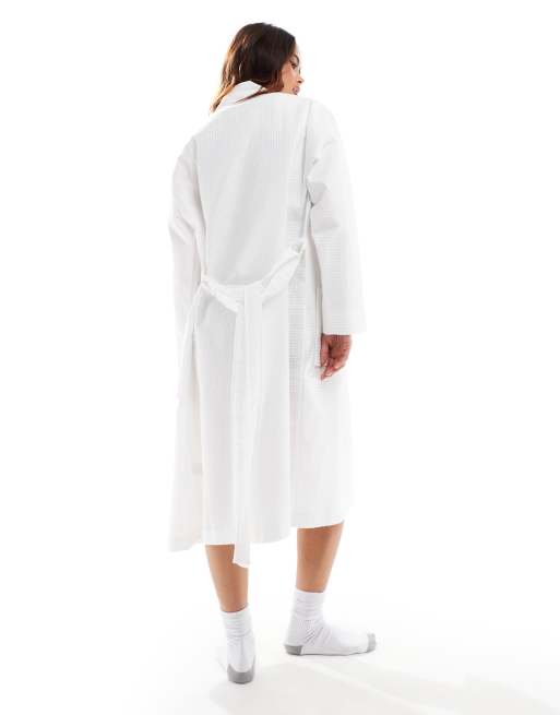 Loungeable Cotton waffle robe in white