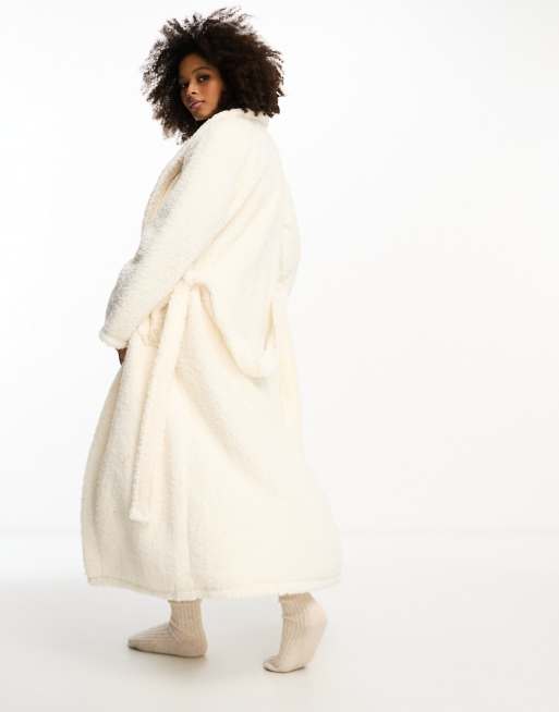 Cream maxi length borg sales coat