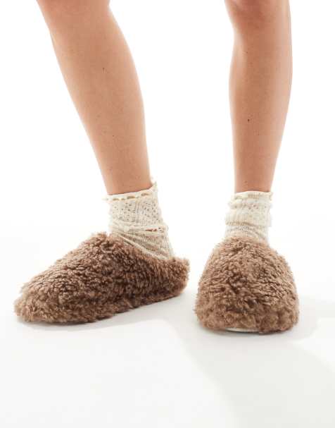 Loungeable cozy borg mule slippers in mocha - view 1