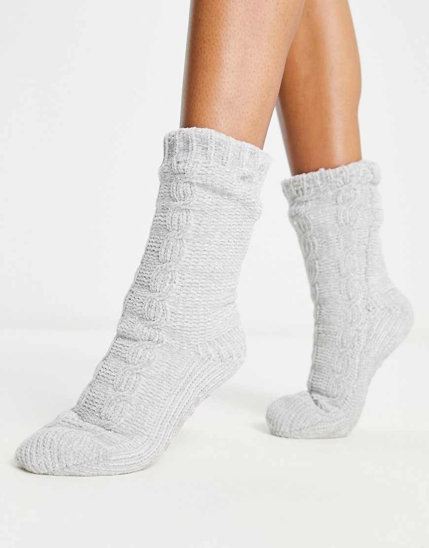 Loungeable cozy chenille slipper sock in gray