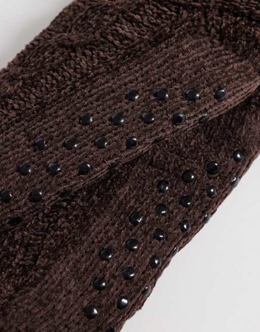 Loungeable cozy chenille slipper socks in chocolate brown, 3 of 3
