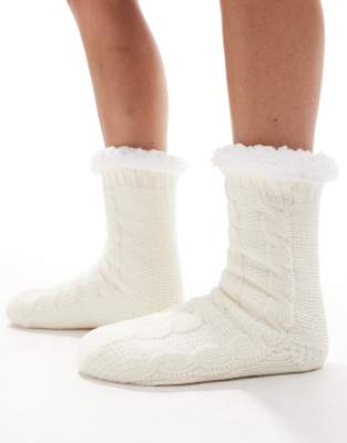 Loungeable Cozy Chenille Slipper Socks In White
