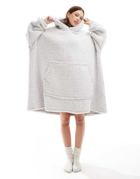 Loungeable cozy snow tipped super soft snuggle hoodie in silver - view 1