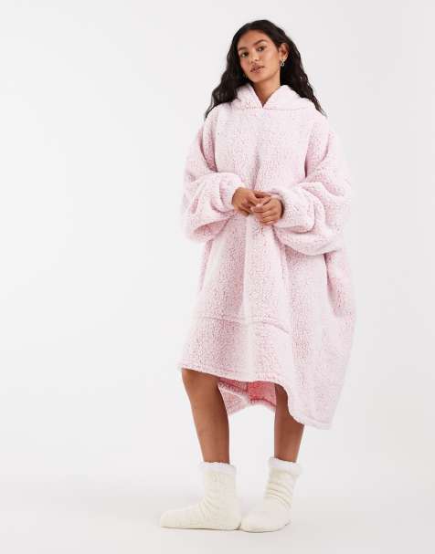Loungeable cozy snow tipped super soft snuggle hoodie robe in pink - view 1