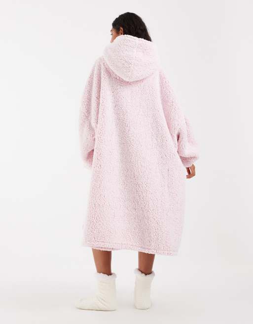 Loungeable cozy snow tipped super soft snuggle hoodie robe in pink, 3 of 4