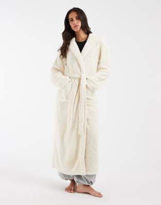 Loungeable Cozy Teddy Hooded Maxi Robe In White