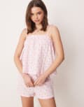 [Loungeable] Loungeable crinkle cotton tie shoulder cami and shorts pyjama set in ditsy floral print-Multi 14 MULTI