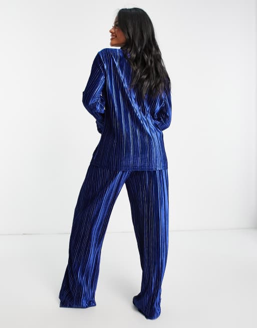 Women's Velvet Lounge Pajama Pants with Slit - Colsie Blue XS 1 ct