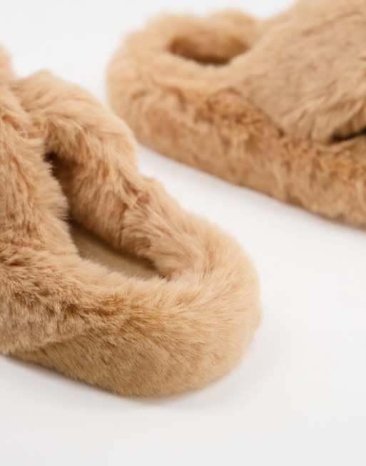 Loungeable square toe fluffy slippers in pink