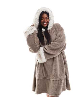 Loungeable Loungeable Curve Borg with Faux Fur Ear Snuggle Hoodie in Mink-Neutral