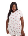 [Loungeable] Loungeable Curve Christmas mistletoe print jersey pyjama t-shirt and shorts set in light pink 18 PINK