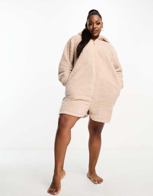 Loungeable Curve cozy sherpa hooded maxi robe in mink