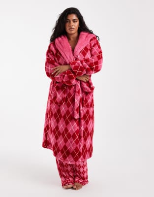 Loungeable Curve Cozy Hooded Midi Robe In Pink