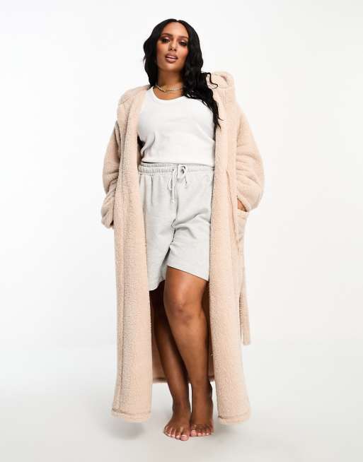 Loungeable Curve cozy sherpa hooded maxi robe in mink